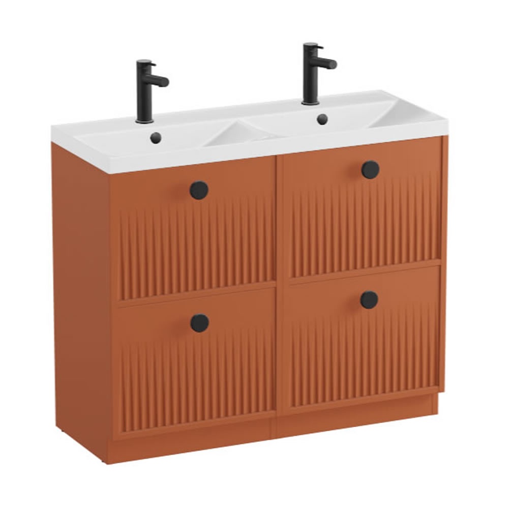 Vado Safari Fluted 1000mm Terracotta Floorstanding Vanity Unit & Gloss White Basin